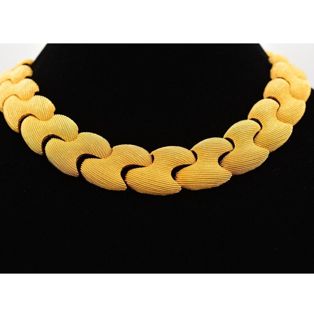 Vintage Chunky Collar Necklace Brushed Gold Heavy Textured Chain Linked 80s BinK
